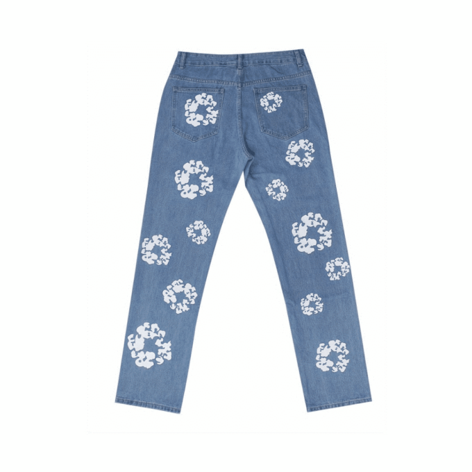 Floral Print Denim Trousers