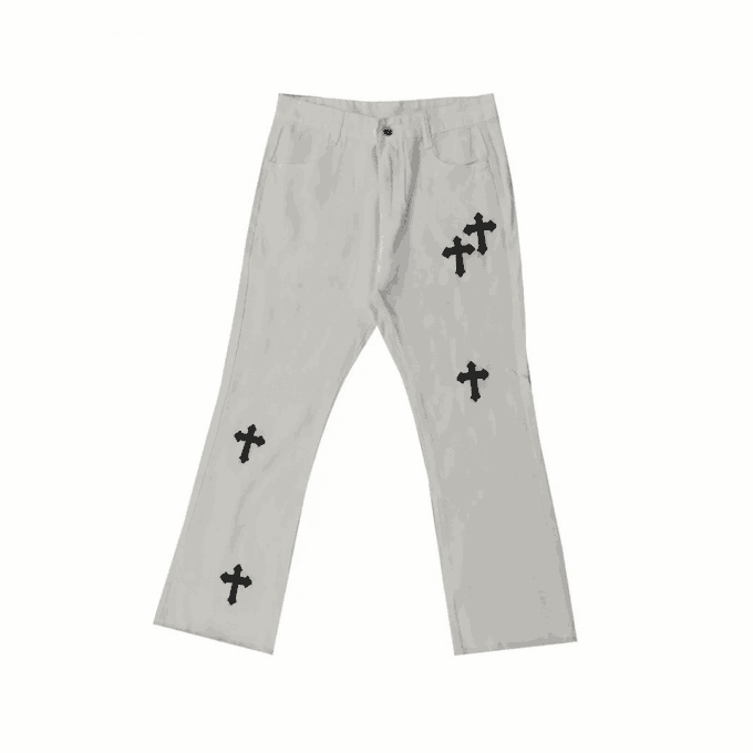Cross Pattern Flared Trousers Jeans