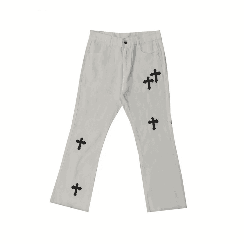 Cross Pattern Flared Trousers Jeans